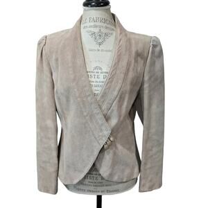LL Leather Loft Brand Tan 3 Button Up Suede Leather Blazer Jacket Long Sleeve